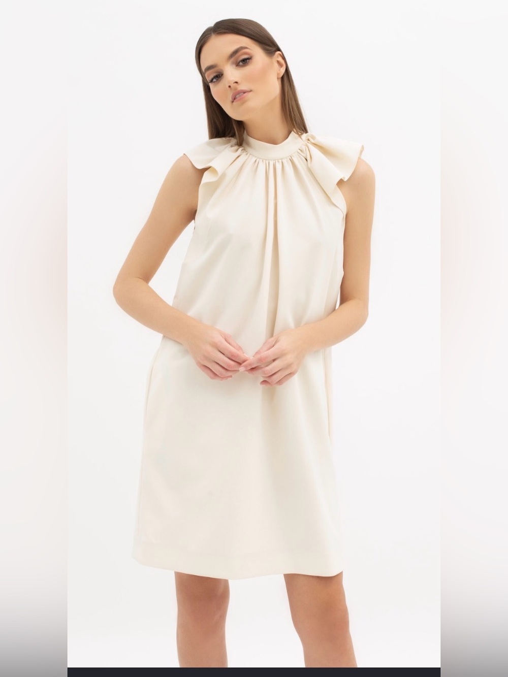 Victoria Beckham Gathered-neck Flutter-sleeved Shift Dress